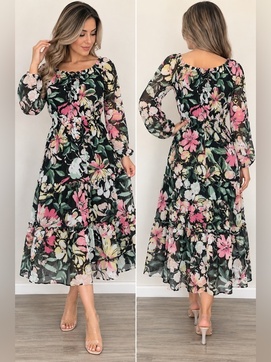 Kate And Lily Dresses & Skirts - Kate and Lily Petite 10P Floral Tiered Midi Dress Long Sleeve